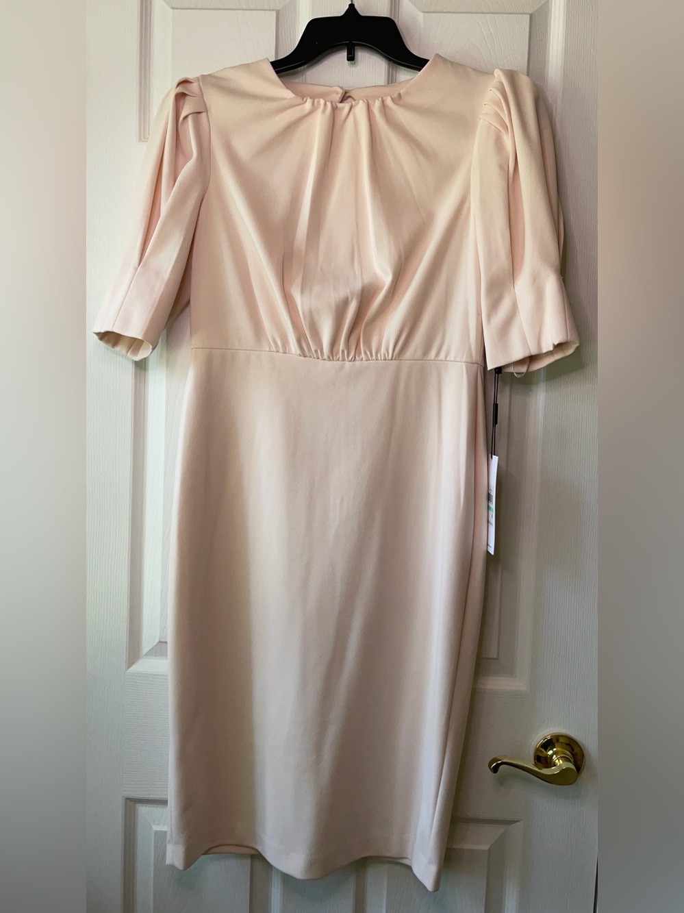 Calvin Klein soft peach Puff Short Sleeve Cutout Back Sheath Dress In Regatta